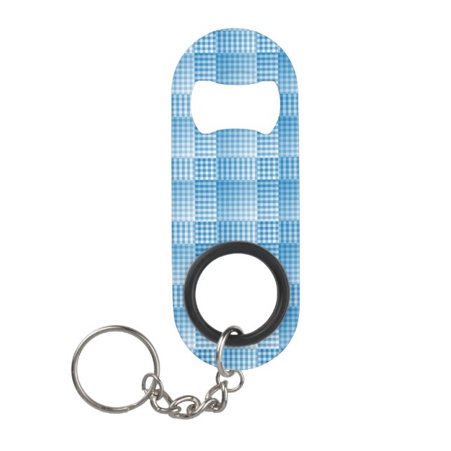 Blau Weiß Karo abstraktes Muster Mini Flaschenöffner (Vorderseite)