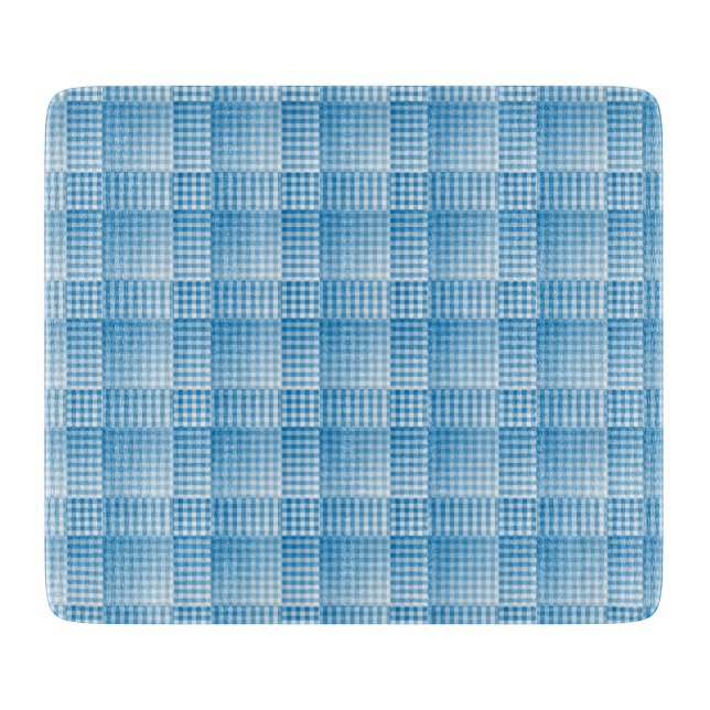Blau Weiß Karo abstraktes Muster Schneidebrett (Vorderseite)