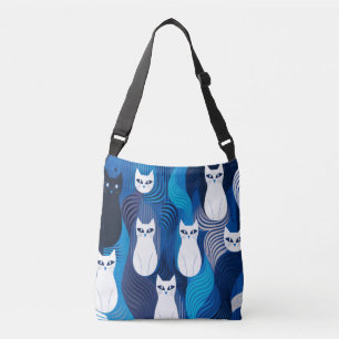 Blau-weiß-Katze-Muster Tragetaschen Mit Langen Trägern