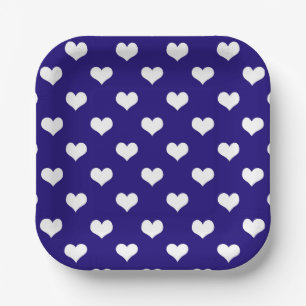 Blau Weiß Lovely Hearts Design Pappteller