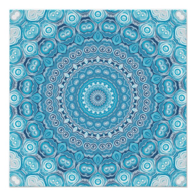Blau-Weiß-Mandala-Muster Poster (Vorderseite)