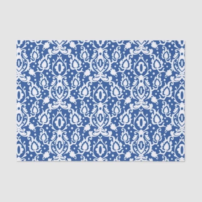 Blau-weiß-marokkanische Casbah Damask Seidenpapier (Vorderseite)