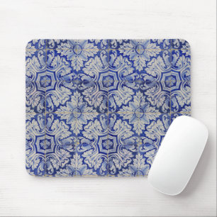 Blau-Weiß-mediterranes Vintages Blumenmuster Mousepad
