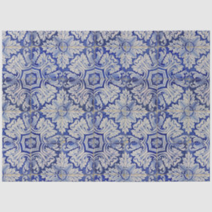 Blau-Weiß-mediterranes Vintages Blumenmuster Seidenpapier