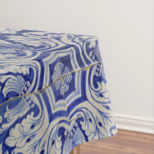 Blau-Weiß-mediterranes Vintages Blumenmuster Tischdecke