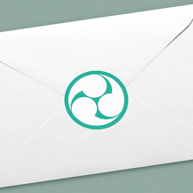 Blau-Weiß-Mitsudomoe-Wappen Runder Aufkleber (Japanese Mitsudomoe Symbol- Envelope Seal View)