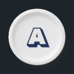 Blau-weiß, modern, kundenspezifisch pappteller<br><div class="desc">Blau,  modern,  blau,  kundenspezifisch,  monogramm Papier Tafel blau Buchstaben,  weißer Hintergrund</div>