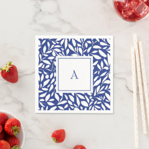Blau-Weiß-Monogramm-Blattmuster Serviette
