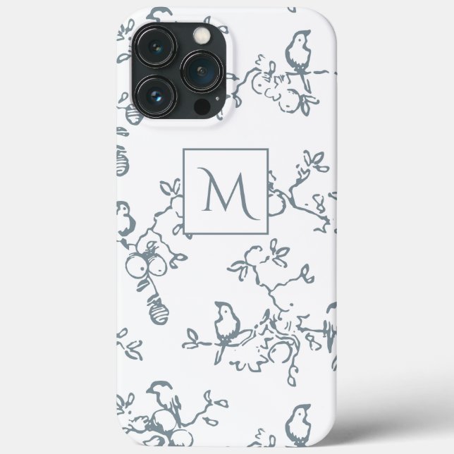Blau-Weiß-Monogramm Einfaches Vogel-Muster Case-Mate iPhone Hülle (Rückseite)