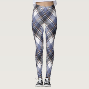 Blau/Weiß Multi-Karierte Frauen-Leggings Leggings