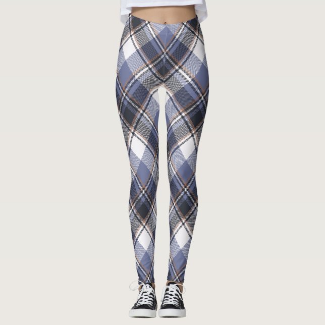 Blau/Weiß Multi-Karierte Frauen-Leggings Leggings (Vorderseite)