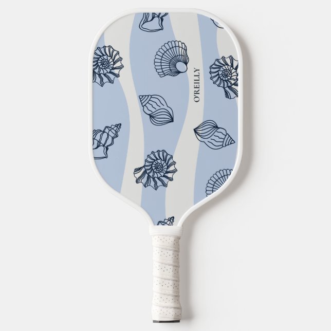 Blau-Weiß-Muster Modernes Monogramm Pickleball Schläger (Vorderseite)
