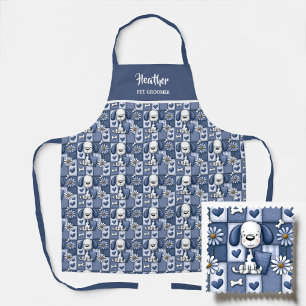 Blau-Weiß-Patchwork-Hund-Muster Haustier-Pfleger Schürze