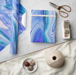 Blau Weiß Pink Türkis Flieder Marmor Achat Abstrak Geschenkpapier