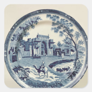 Blau-Weiß-Platte, c.1815 Quadratischer Aufkleber