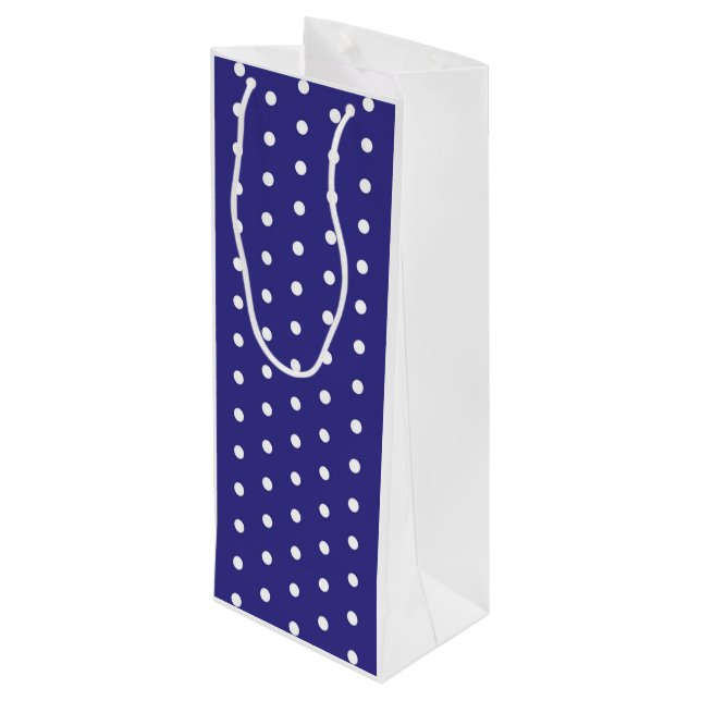 Blau-Weiß-Polka-Dot-Muster Geschenktüte Für Weinflaschen (Rückseite Schrägansicht)