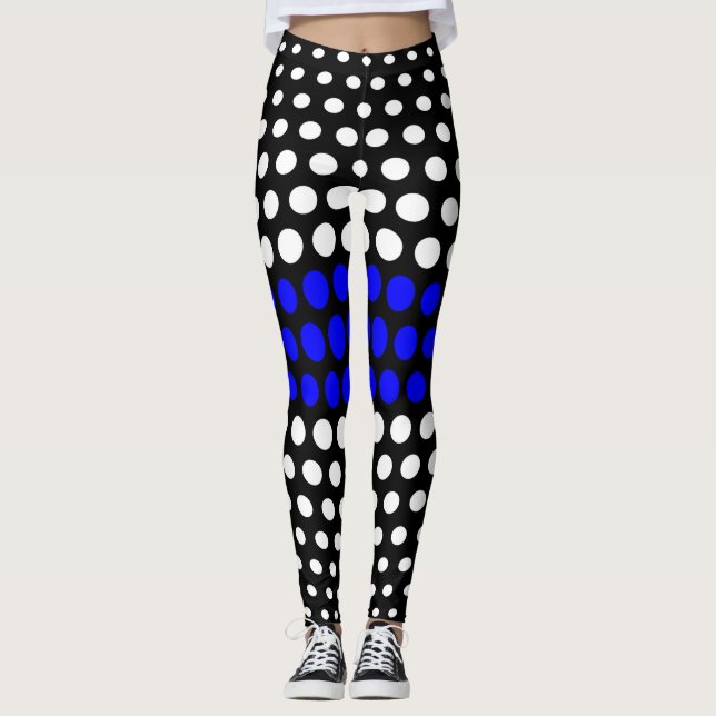 Blau-Weiß-Polka-Dot-Muster Leggings (Vorderseite)