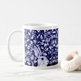 Blau & Weiß Rabbit Bunny Chinoiserie Blumenstrauß Kaffeetasse