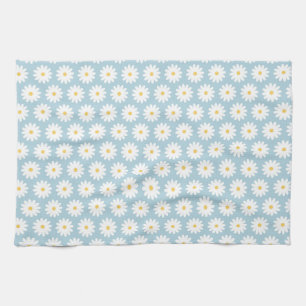Blau-Weiß Retro Vintage Gänseblümchen-Muster Geschirrtuch