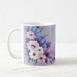Blau, Weiß, Rosa und Lila Sommerblüten Kaffeetasse