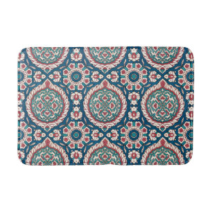 Blau Weiß Rot Türkis Orientalischer Azulejo-Muster Badematte