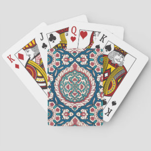 Blau Weiß Rot Türkis Orientalischer Azulejo-Muster Spielkarten