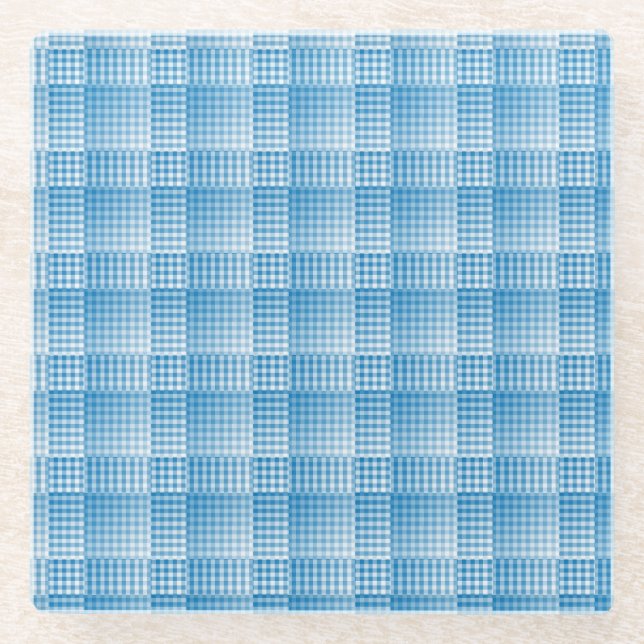 Blau-Weiß-Schachbrett abstraktes Muster Glasuntersetzer (Vorderseite)