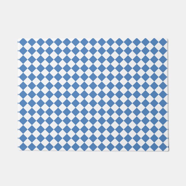 Blau-Weiß-Schachbrett-Diamantmuster Fußmatte (Vorderseite)