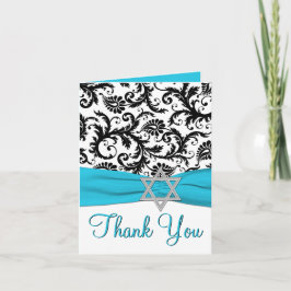 Blau, Weiß, Schwarz Bat Mitzvah Danke, Note Card Dankeskarte