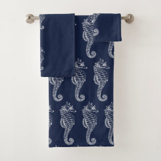 Blau-Weiß-Seepferd Badhandtuch Set