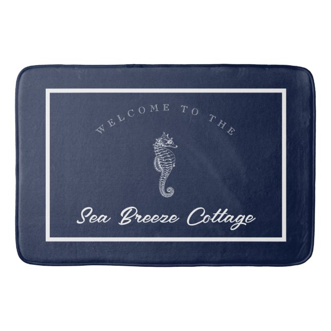 Blau-Weiß-Seepferd mit Meeresthemen Badematte (Vorderseite)