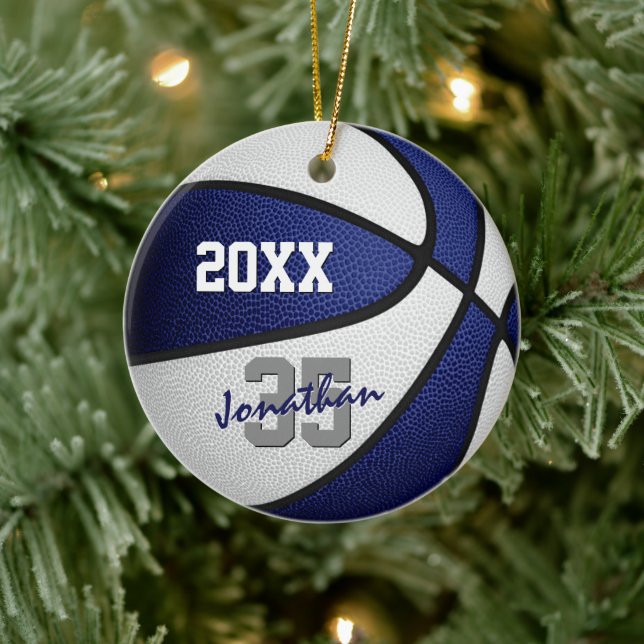 blau weiß, seine Sportmannschaft Basketball Keramik Ornament (Baum)
