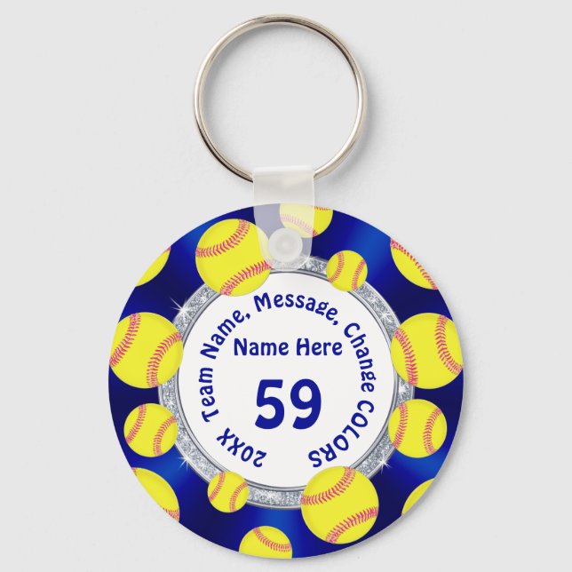 Blau, weiß, silber billig Softball-Geschenke Schlüsselanhänger (Vorderseite)
