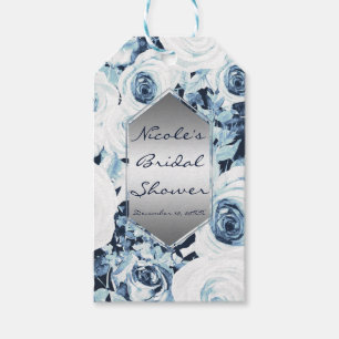 Blau Weiß Silber Winterhochzeit Antike Rosen Geschenkanhänger
