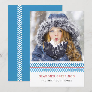 Blau-Weiß-Strick Moderne Foto-Ferienkarte Einladung