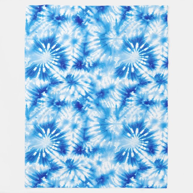 Blau Weiß Tie Dye  Fleecedecke (Vorderseite)
