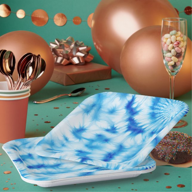 Blau Weiß Tie Dye Pappteller (Multi)