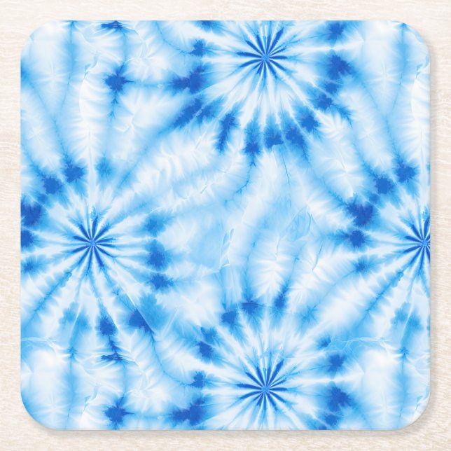 Blau Weiß Tie Dye Rechteckiger Pappuntersetzer (Vorderseite)