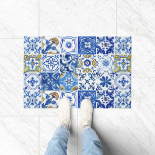 Blau, weiß und gelb im Mittelmeer Fußmatte