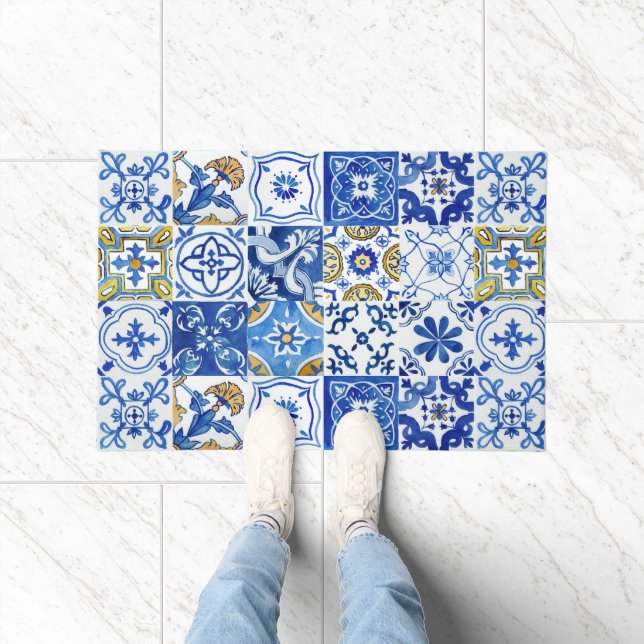 Blau, weiß und gelb im Mittelmeer Fußmatte (Indoor)