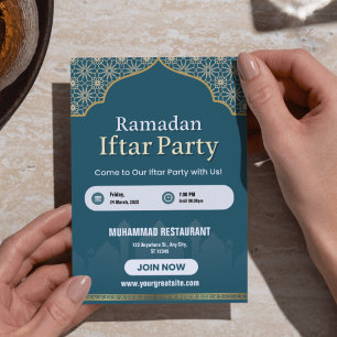 Blau-, Weiß- und Gold-Ramadan-Iftar-Einladungsplak Einladung