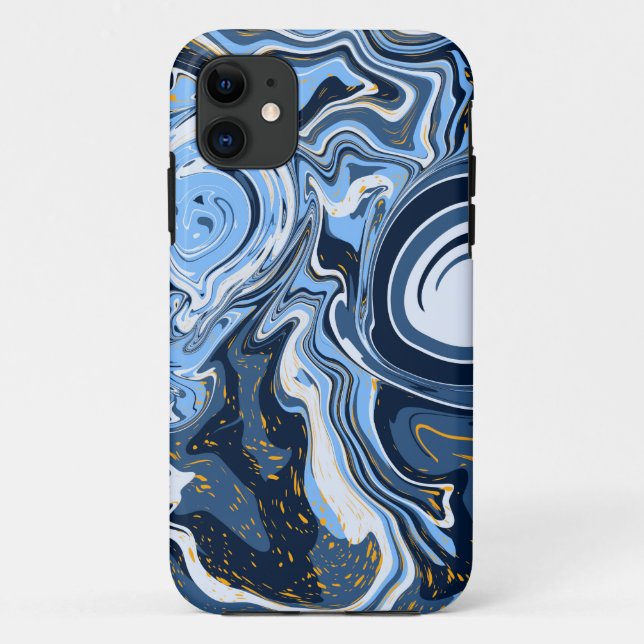 Blau, Weiß und Gold Wirbel Fluid Art Case-Mate iPhone Hülle (Rückseite)