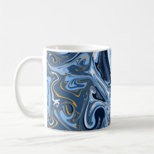 Blau, Weiß und Gold Wirbel Fluid Art Kaffeetasse