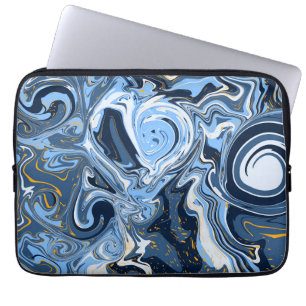 Blau, Weiß und Gold Wirbel Fluid Art Laptopschutzhülle