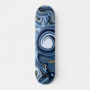 Blau-, Weiß- und Goldmarmor Fluid Art Skateboard