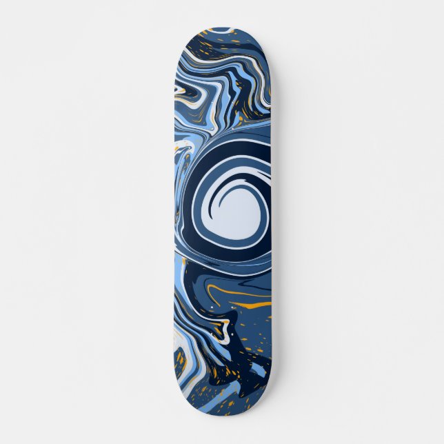 Blau-, Weiß- und Goldmarmor Fluid Art Skateboard (Vorne)