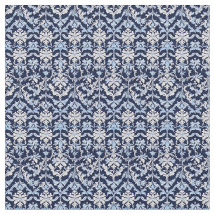 Blau Weiß und Grau Damask William Morris Style Stoff