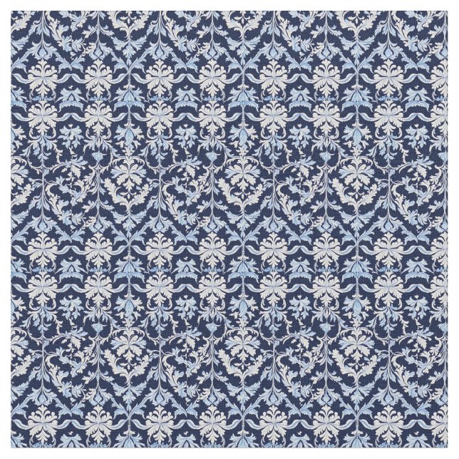 Blau Weiß und Grau Damask William Morris Style Stoff (Nahaufnahme)
