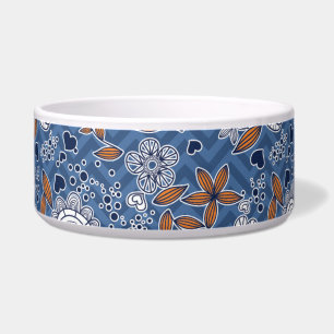 Blau-Weiß und orange Blumendesign Napf
