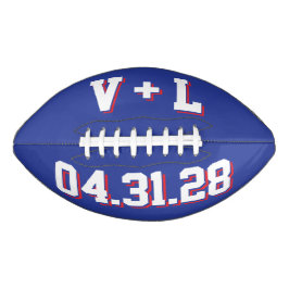 BLAU WEISS UND ROT Hochzeitsinitialen und Datum Football